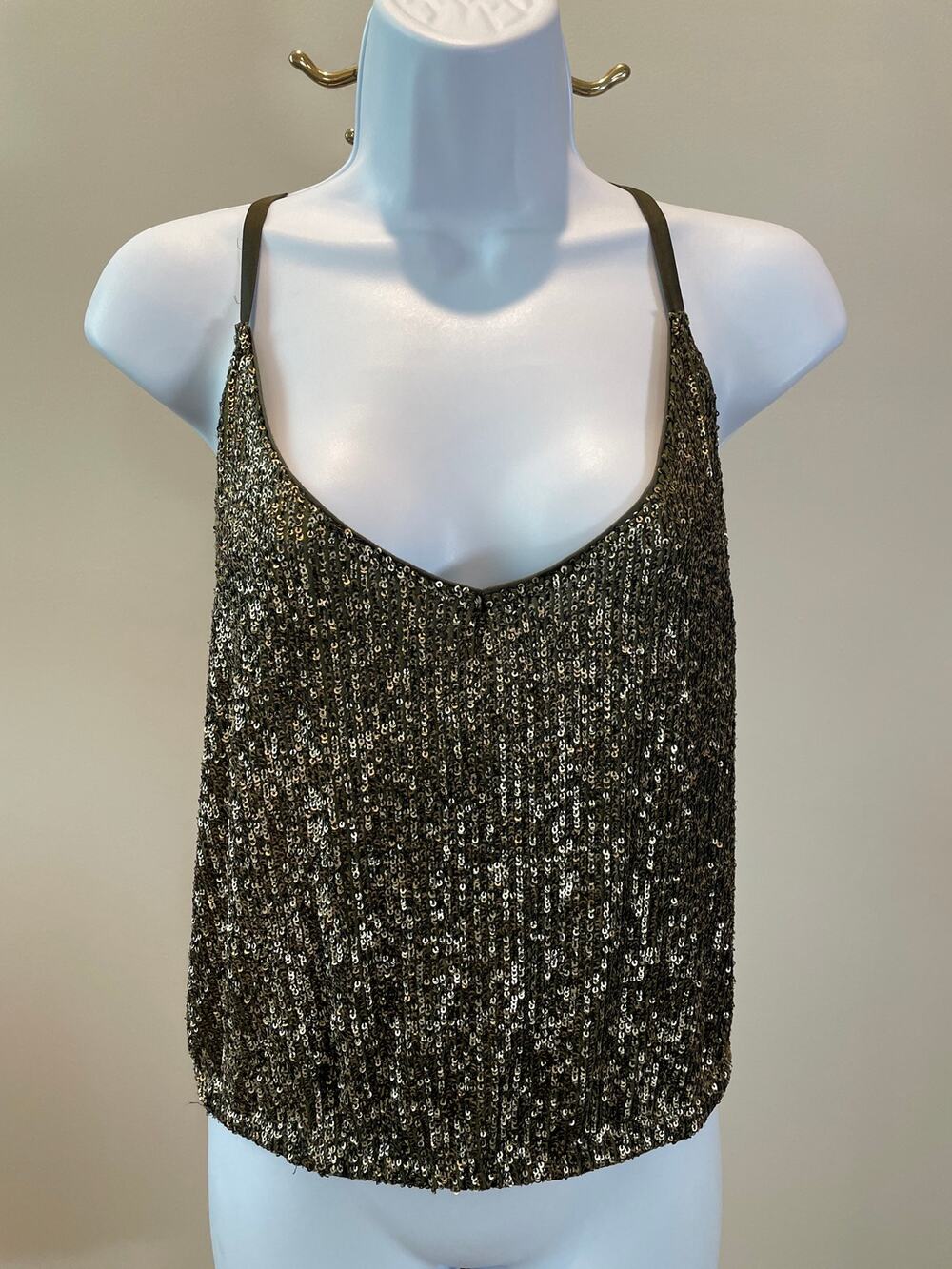 Express Sequin Top Size L Olive Green